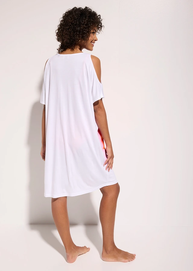 Robe de plage en viscose fluide, Couleur: blanc/rose floral