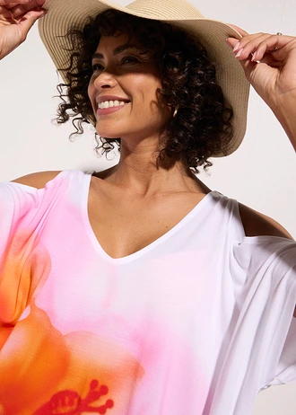 Robe de plage en viscose fluide • blanc-rose floral • Boutique bonprix