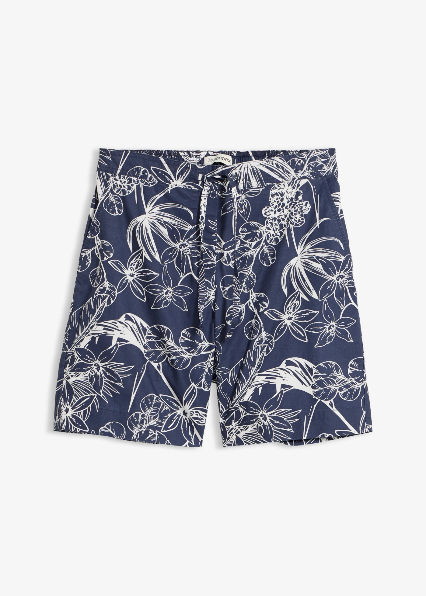 Pantaloni scurți din bumbac 100% • bleumarin/ecru cu imprimeu • magazin bonprix