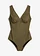 Maillot 1 pièce sculptant à col en V, maintien modéré, Couleur: olive foncé