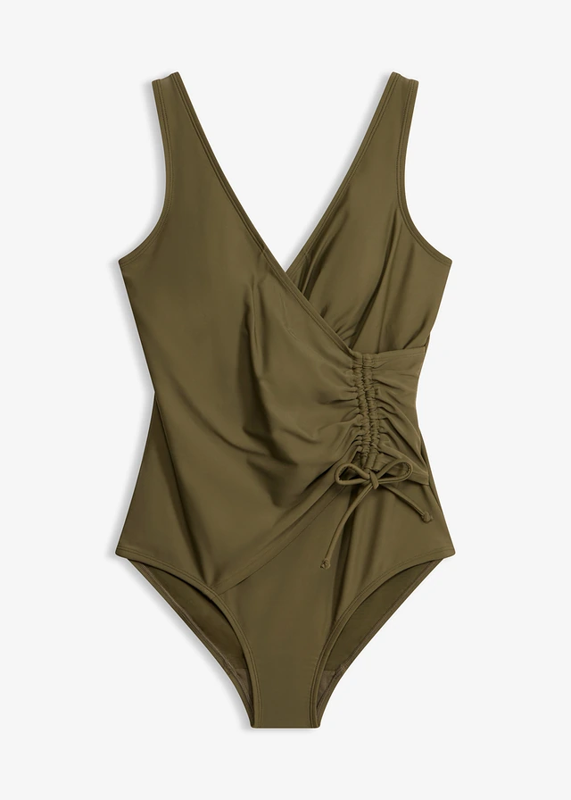Corrigerend badpak met plooitjes, licht corrigerend • donkerolijfgroen • bonprix online shop