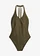 Halter badpak in gehaakte look, Kleur: donkerolijfgroen