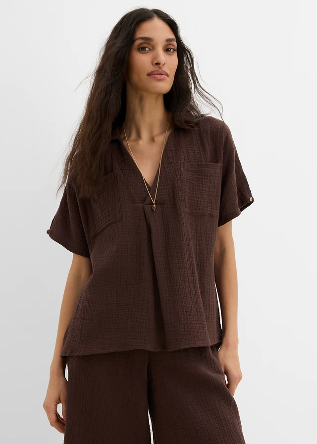 Blouse en gaze de coton douce • marron foncé • product-page.page-title-suffix