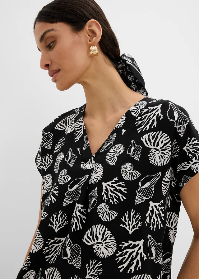 Blouse fluide à manches courtes • noir/écru imprimé • product-page.page-title-suffix