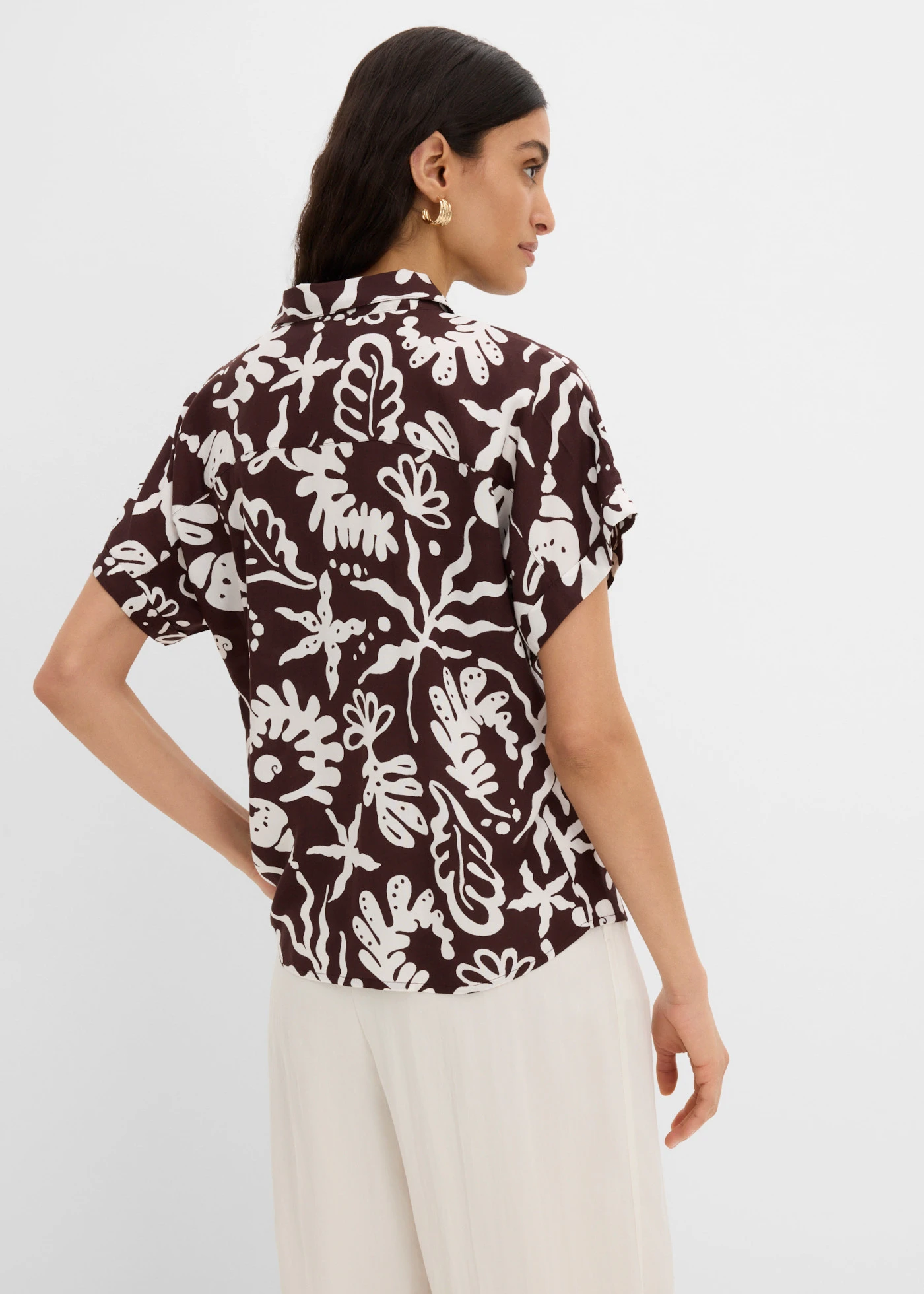 Chemisier en viscose fluide • marron foncé-écru imprimé • product-page.page-title-suffix