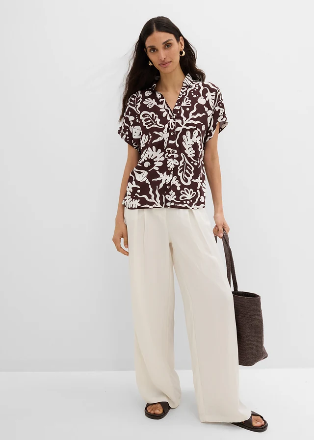 Overhemdblouse van soepele viscose • donkerbruin-wolwit met print • product-page.page-title-suffix