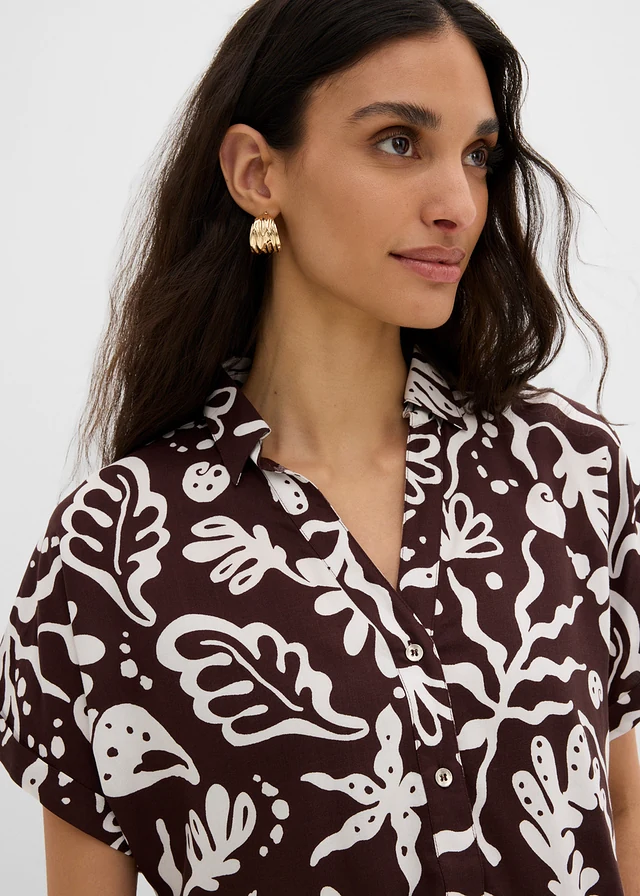 Chemisier en viscose fluide • marron foncé-écru imprimé • product-page.page-title-suffix