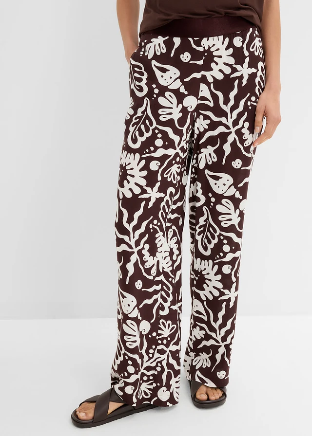 Pantaloni marlene din viscoză moale • maro închis/ecru • magazin bonprix