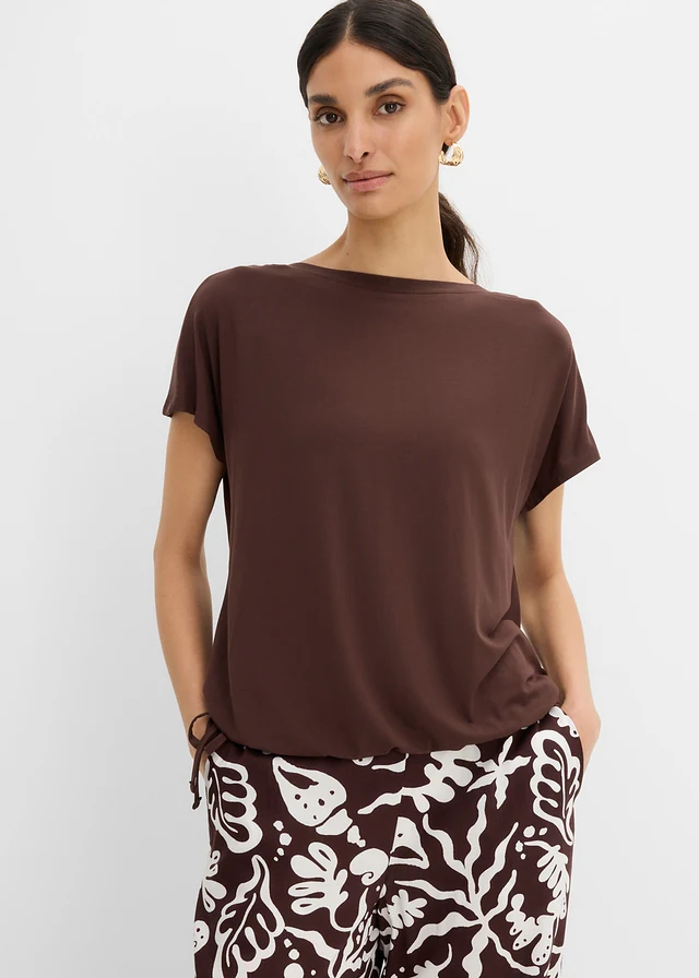 T-shirt z lejącej wiskozy • ciemnobrązowy • sklep bonprix