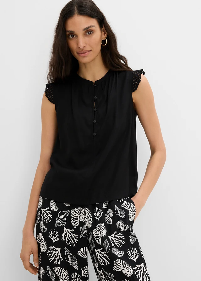 Blouse sans manches en viscose, Couleur: noir