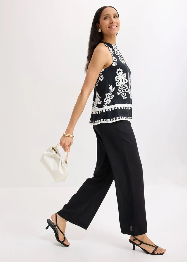 Top din amestec moale cu viscoză • negru-ecru cu imprimeu • magazin bonprix