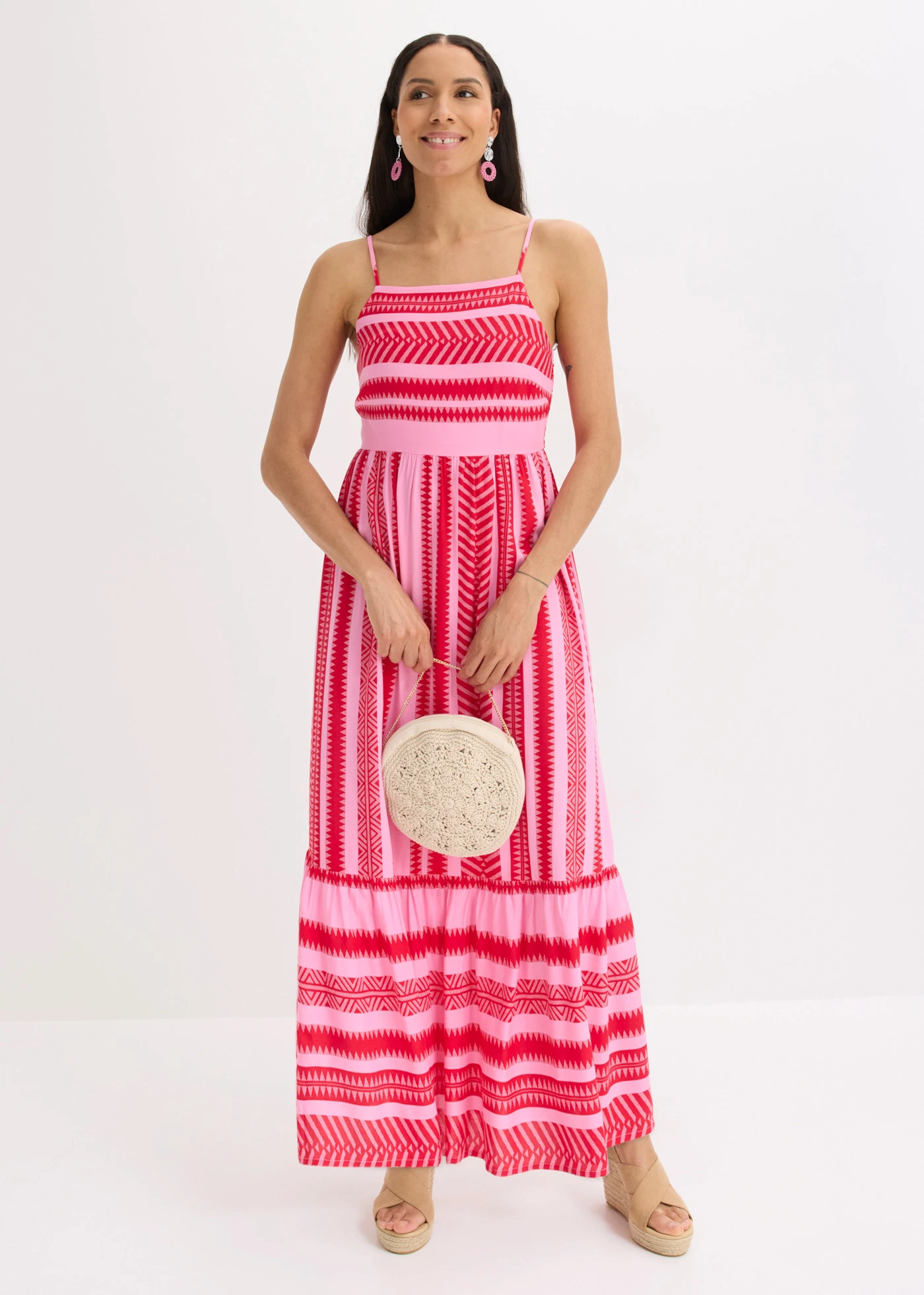 Jurk met spaghettibandjes van soepele viscose • pink-rood gedessineerd • product-page.page-title-suffix