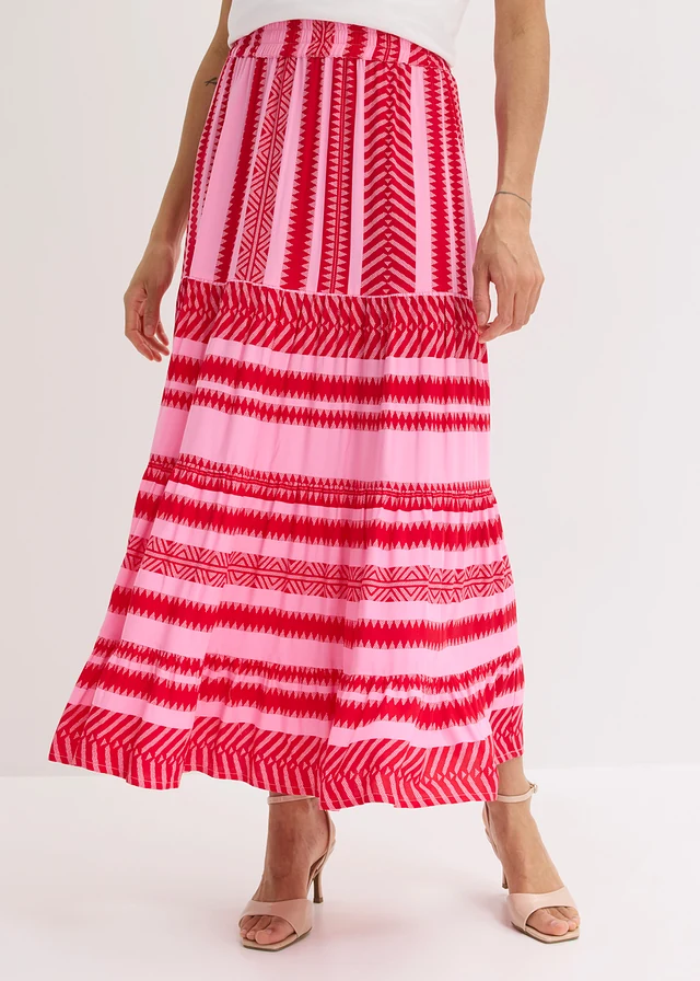 Maxi rok van soepele viscose, Kleur: pink-rood gedessineerd