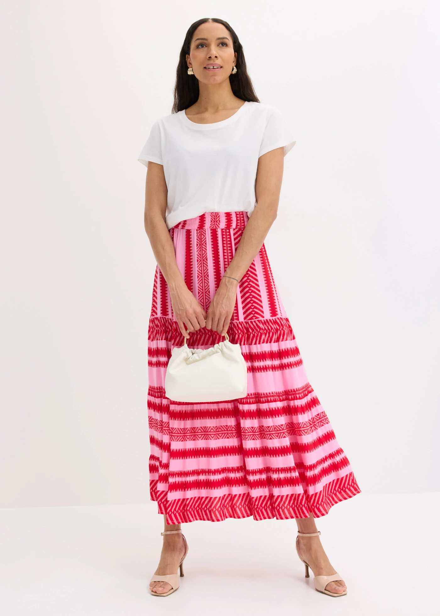 Fustă maxi din viscoză fluidă • pink-roșu cu imprimeu • magazin bonprix