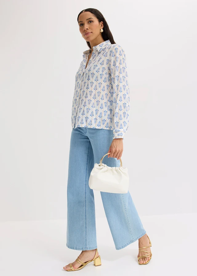 Chemisier en viscose texturée avec fil brillant • blanc/bleu imprimé • product-page.page-title-suffix