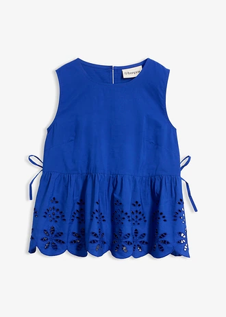 Blouse sans manches avec broderies anglaises, fendue sur les côtés