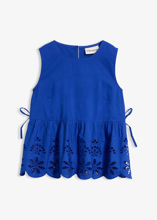 Blouse sans manches avec broderies anglaises, fendue sur les côtés • bleu cobalt • product-page.page-title-suffix