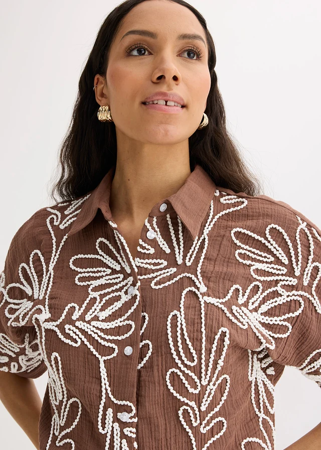 Chemisier en coton brodé • marron-blanc floral • product-page.page-title-suffix