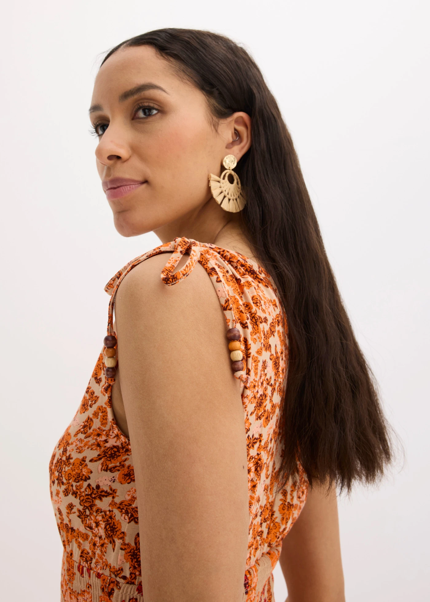 Jersey jurk van soepele viscose • beige-oranje paisley gebloemd • product-page.page-title-suffix