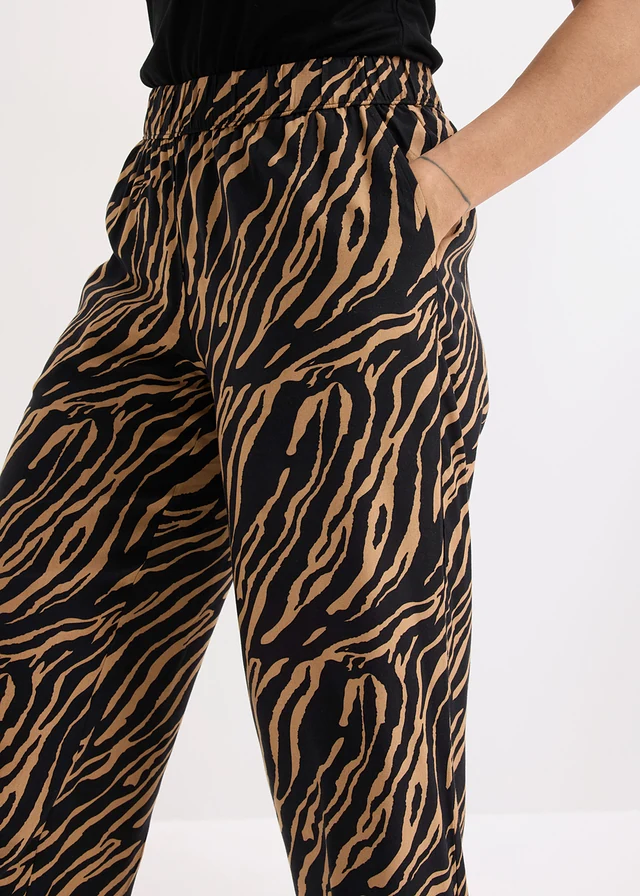 Pantaloni fără încheiere, din viscoză • imprimeu „zebră“ bej-camel mat/negru • magazin bonprix