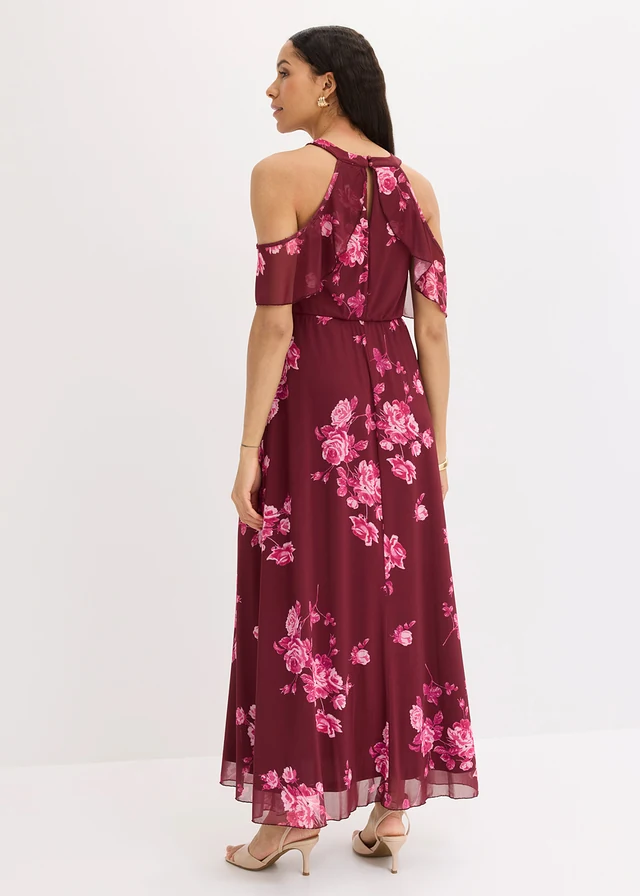 Długa sukienka z siateczki • czerwony klonowy w kwiaty • sklep bonprix