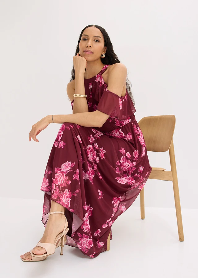 Maxi jurk van mesh • esdoornrood gebloemd • product-page.page-title-suffix