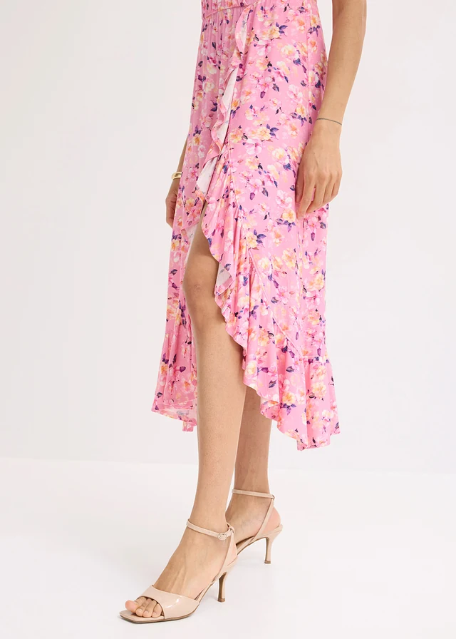 Rochie de jerse din viscoză fluidă • roz cu flori • magazin bonprix