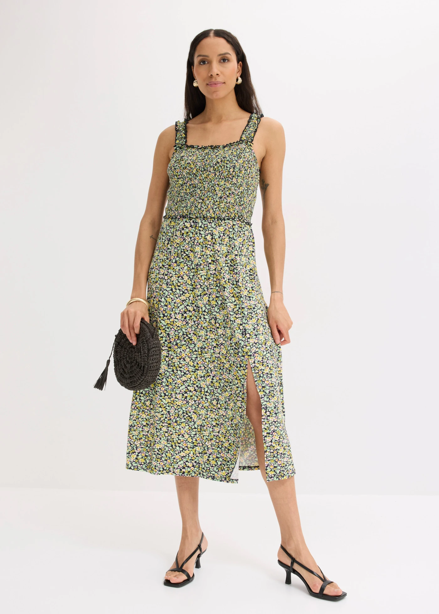 Robe fluide en jersey viscose • bleu foncé-jaune floral • product-page.page-title-suffix