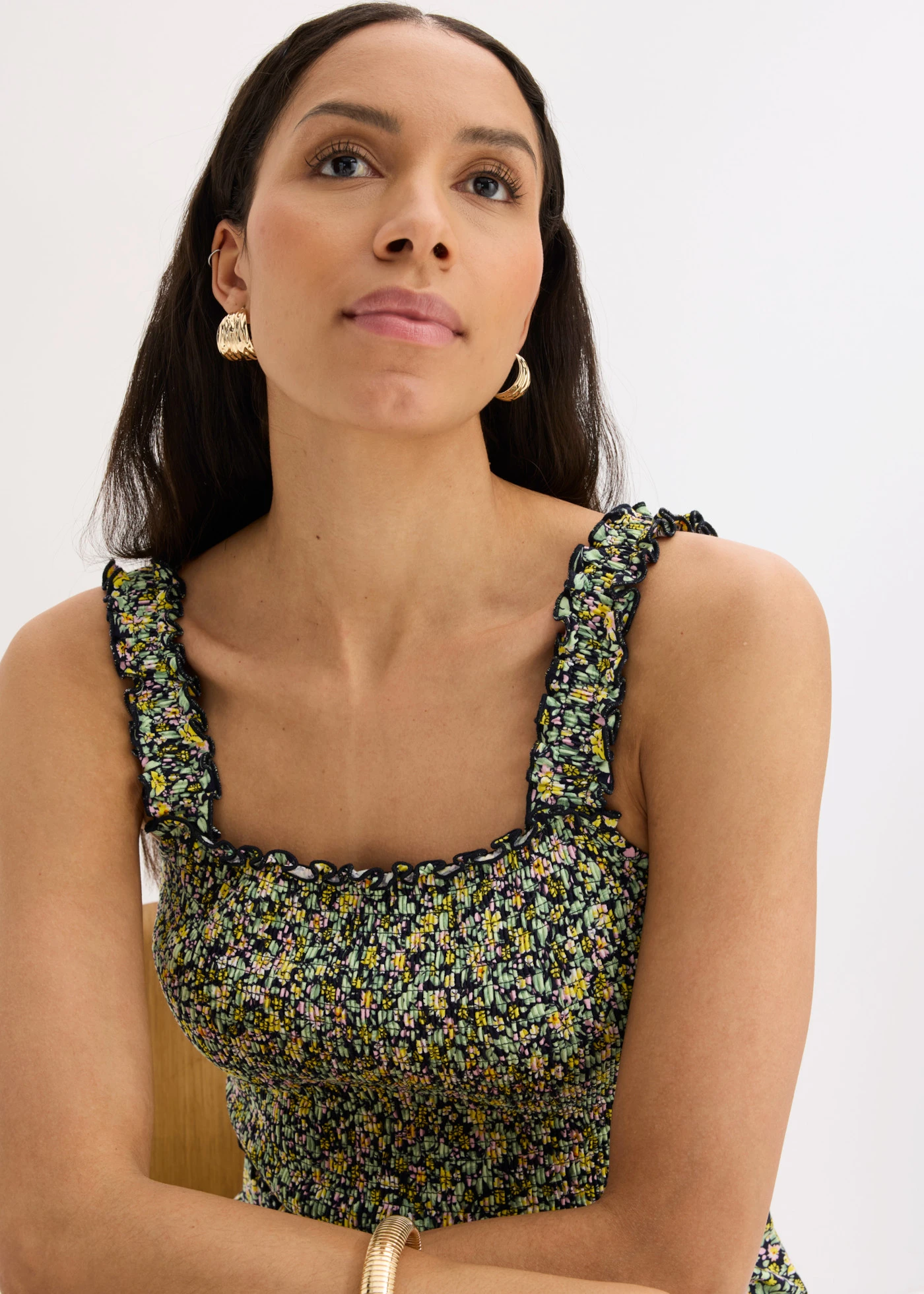 Jersey jurk van soepele viscose • donkerblauw-geel gebloemd • product-page.page-title-suffix