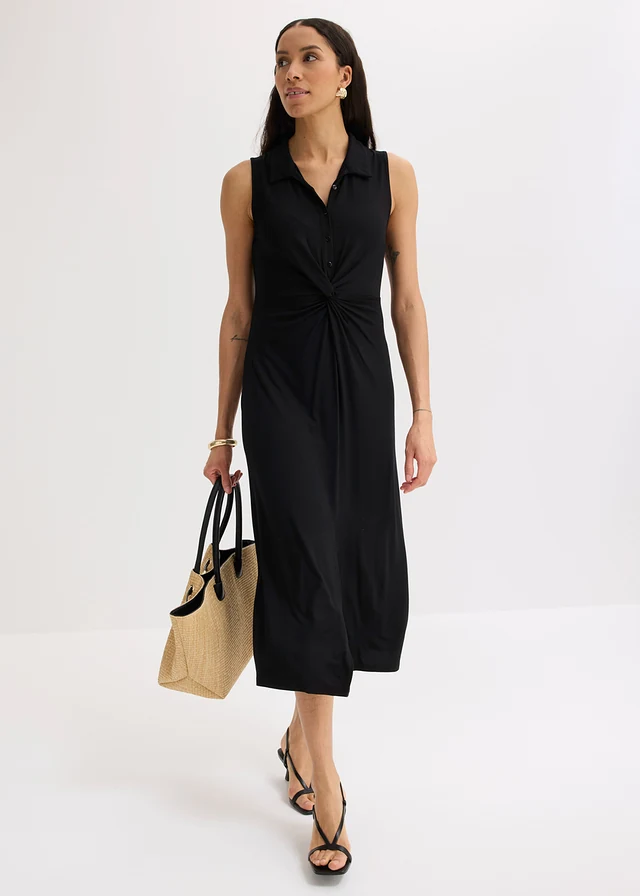 Rochie gen cămașă de jerse din viscoză fluidă • negru • magazin bonprix