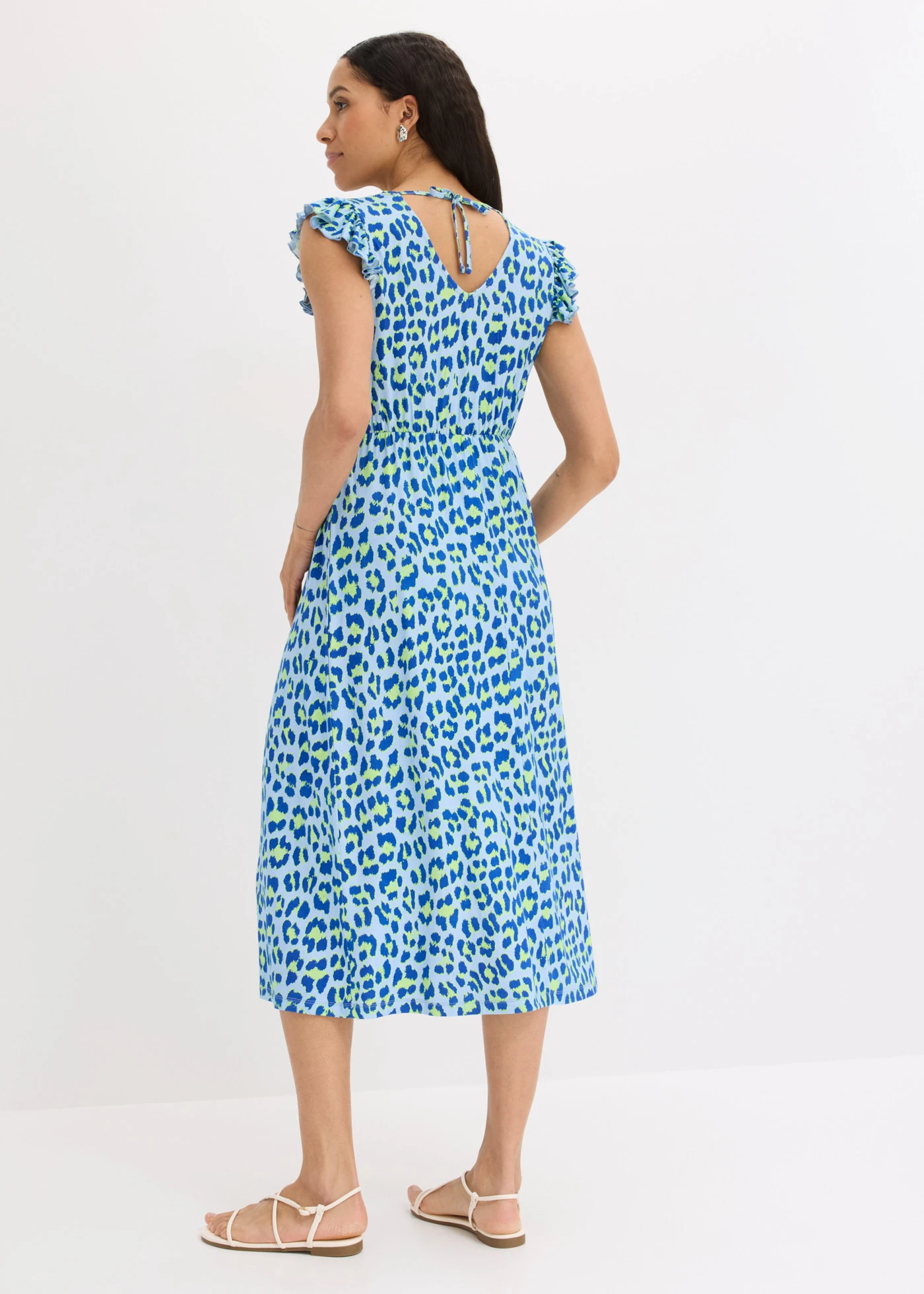 Sukienka z dżerseju z miękkiej mieszanki wiskozy • niebieski w panterkę • sklep bonprix