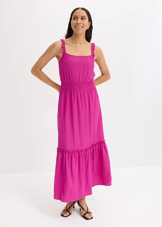 Robe longue en jersey texturé, Couleur: rose/fuchsia