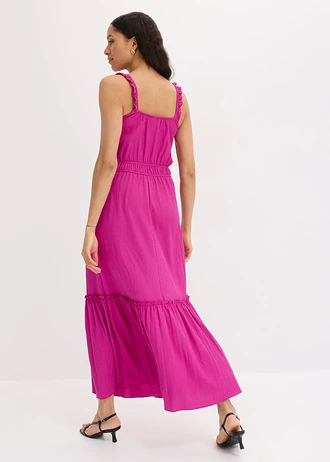 Maxi jurk van gestructureerde jersey, Kleur: fuchsiapink