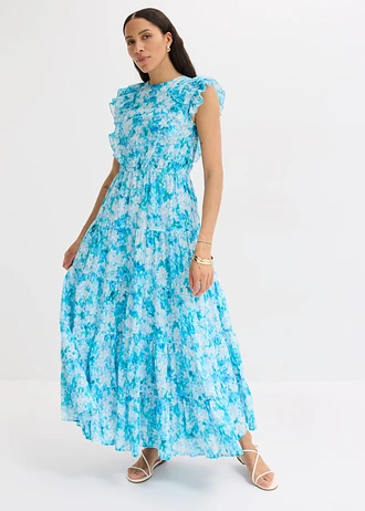 Maxi jurk van puur katoen • poederblauw gebloemd • bonprix online shop