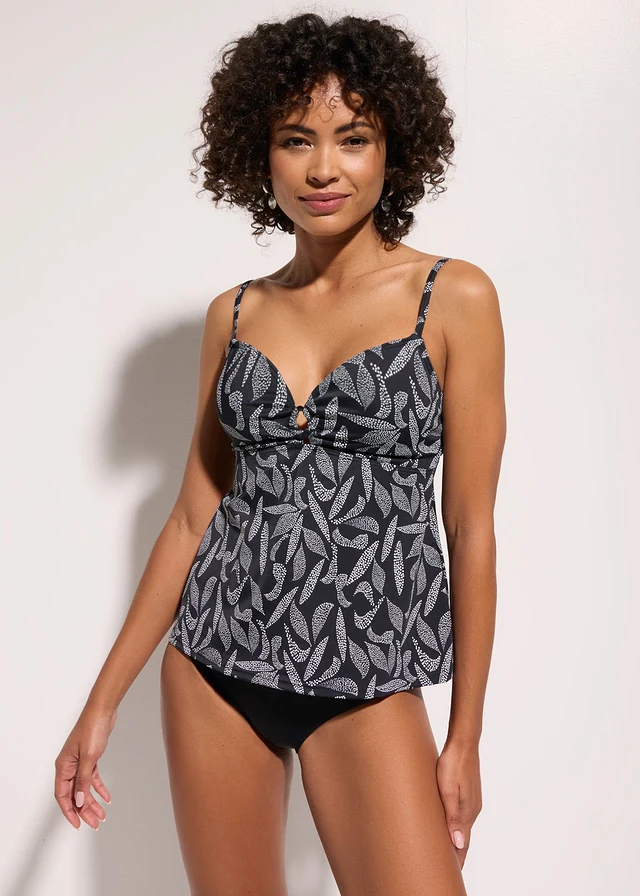 Costum baie tankini (set/2piese), culoare: negru cu imprimeu