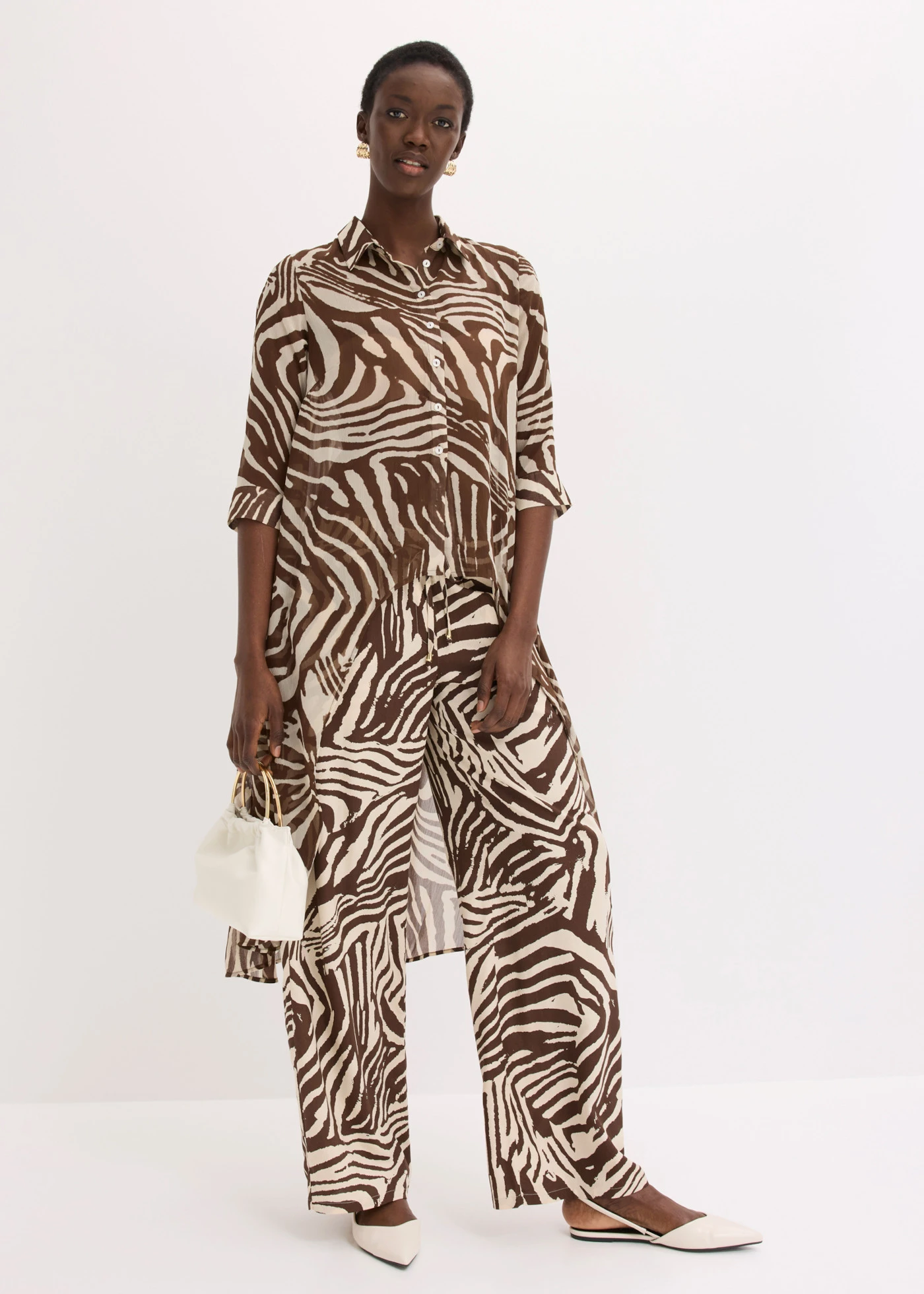 Chemisier long en mousseline • marron/sable clair zèbre • product-page.page-title-suffix