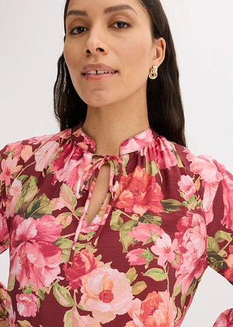 Midi jurk in een soepele viscosemix • robijnrood gebloemd • bonprix online shop