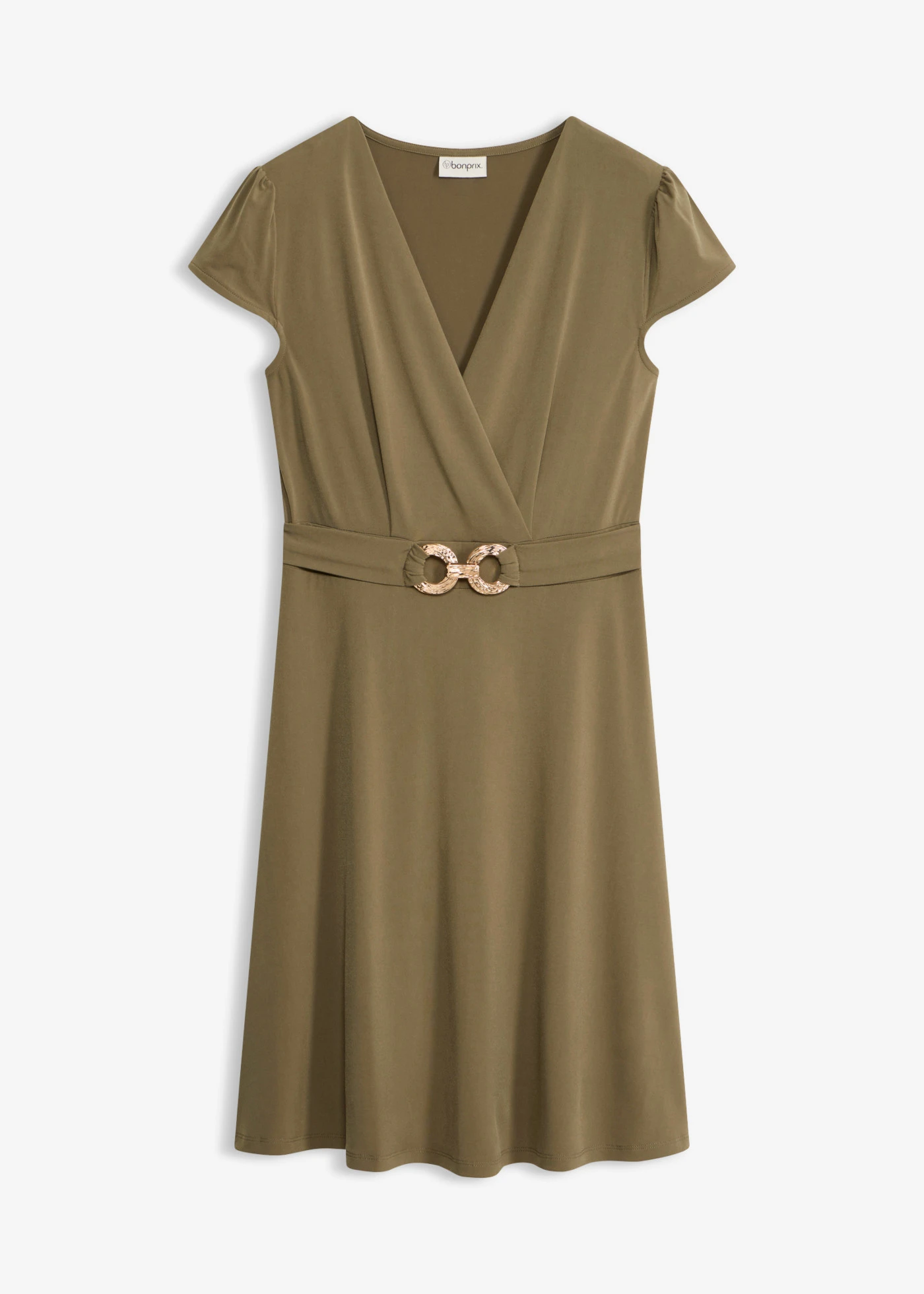 Rochie jerse cu închidere decorativă • oliv închis • magazin bonprix