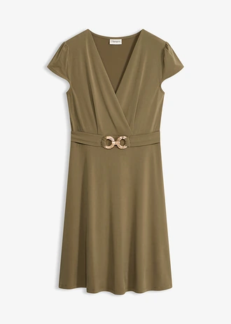 Rochie jerse cu închidere decorativă • oliv închis • magazin bonprix