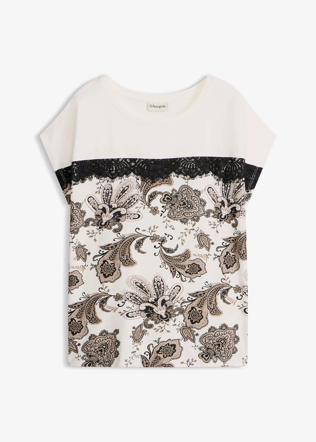 T-shirt oversize avec un galon de dentelle • écru/noir paisley • product-page.page-title-suffix