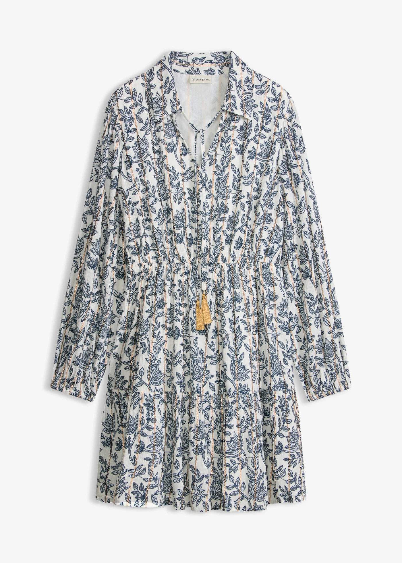 Robe en viscose texturée avec fil brillant • blanc/bleu imprimé • product-page.page-title-suffix