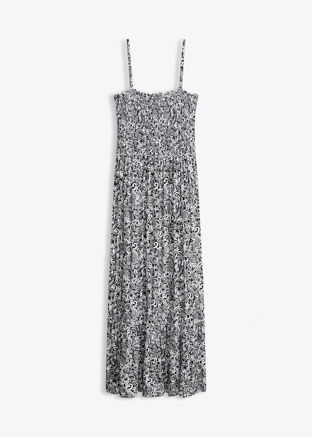 Robe à bretelles en viscose extensible, Couleur: noir-écru