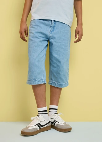 Bermudy jeansowe z regulowanym pasem, loose fit • jasnoniebieski denim • sklep bonprix