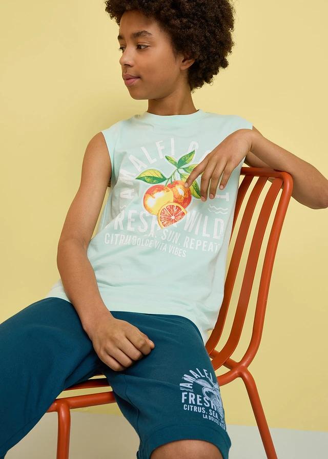 T-shirt et pantacourt 100% coton (ens. 2 pces), Couleur: menthe clair-pétrole imprimé