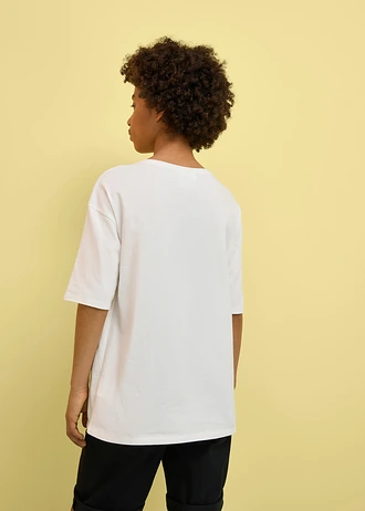 Smiley World T-shirt van puur katoen met een losse pasvorm, Kleur: wolwit met print