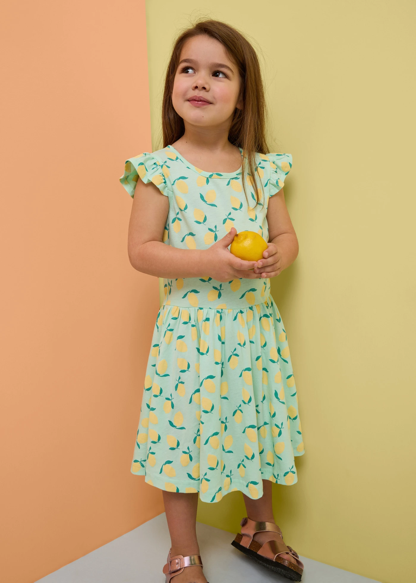 Rochie din jerse din bumbac organic 100% (set de 3 bucăți) • verde-mentă deschis +galben deschis+roz-pinklady cu imprimeu • magazin bonprix