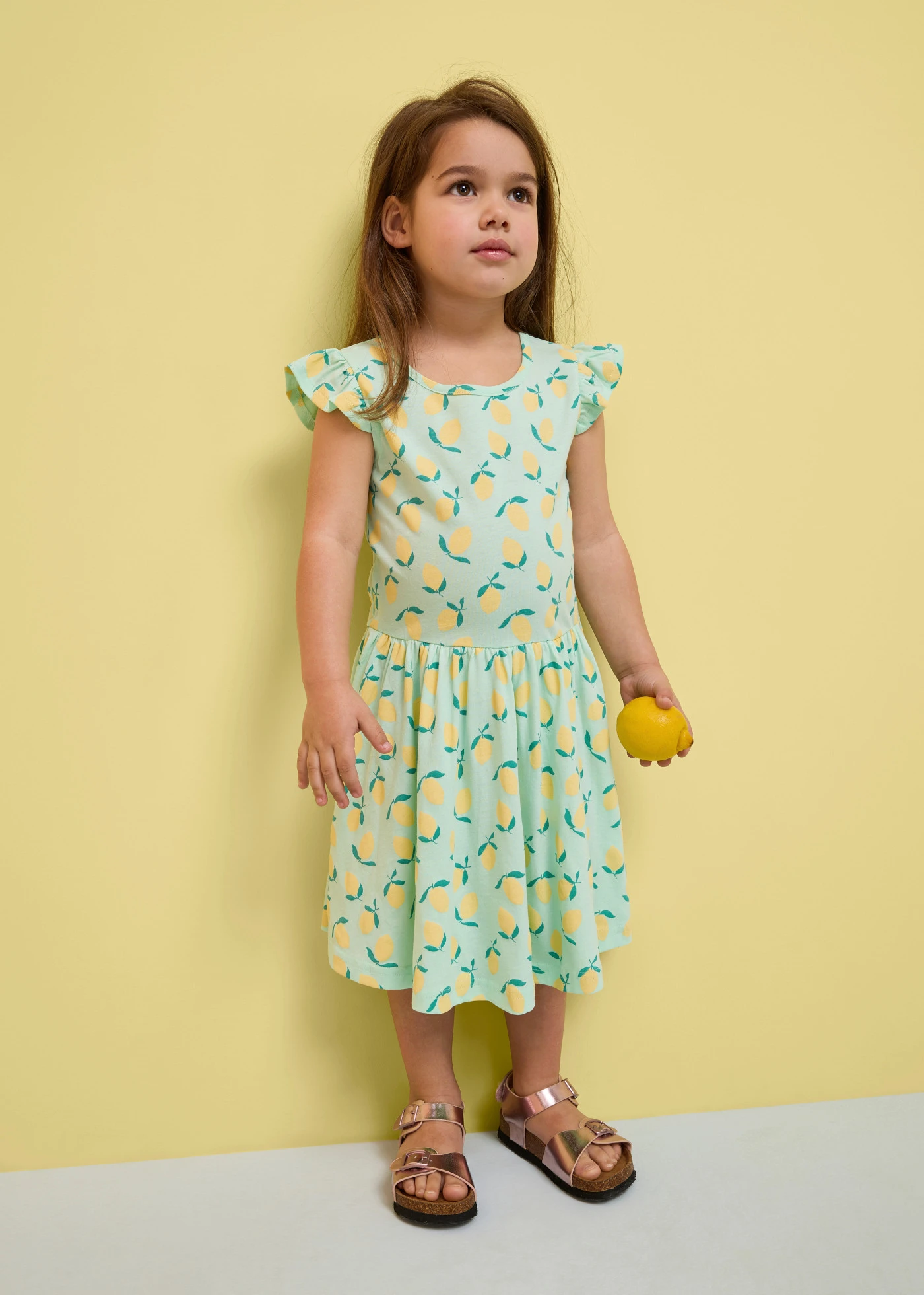 Rochie din jerse din bumbac organic 100% (set de 3 bucăți) • verde-mentă deschis +galben deschis+roz-pinklady cu imprimeu • magazin bonprix