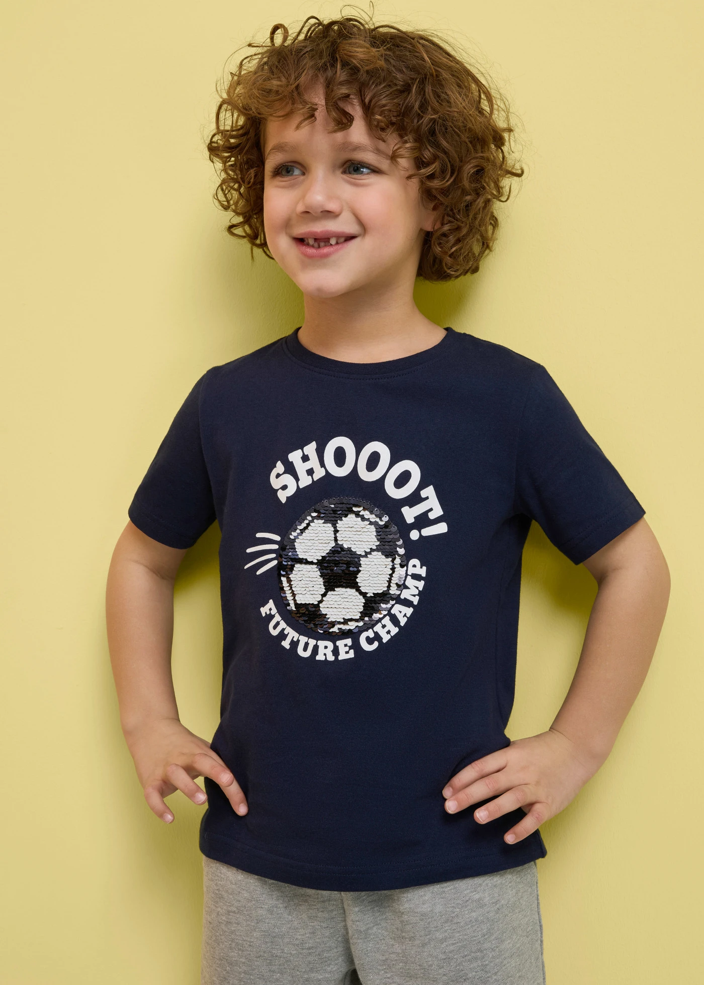 Tricou cu paiete reversibile, din bumbac organic 100% • bleumarin cu imprimeu • magazin bonprix