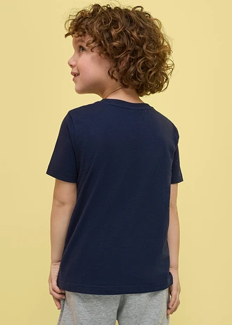 T-shirt z czystej bawełny organicznej zdobiony dwustronnymi cekinami • granatowy z nadrukiem • sklep bonprix