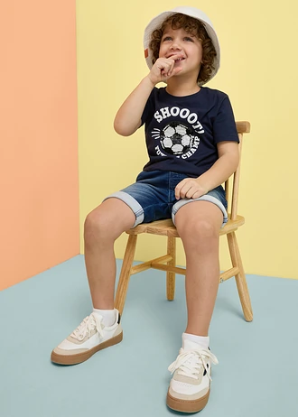 Džínové bermudy bez zapínání, z teplákoviny, střih Regular Fit • modrý denim • bonprix obchod